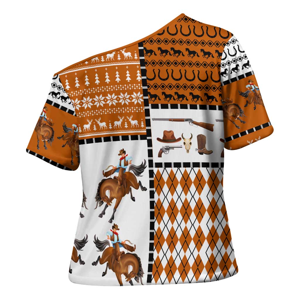 Horse Cowboy Merry Christmas Design Cross Shoulder Shirt Funny Xmas Holiday Patterns - Wonder Print Shop