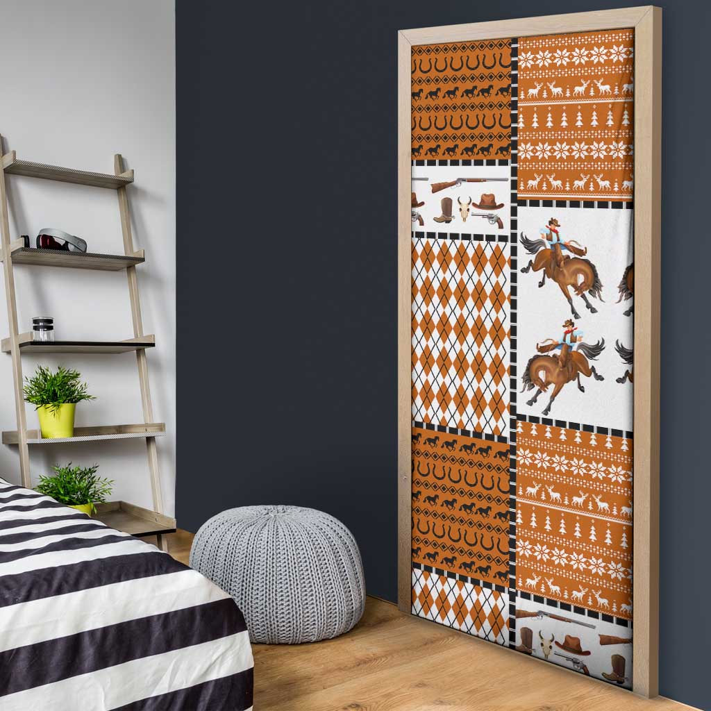 Horse Cowboy Merry Christmas Design Door Cover Funny Xmas Holiday Patterns - Wonder Print Shop