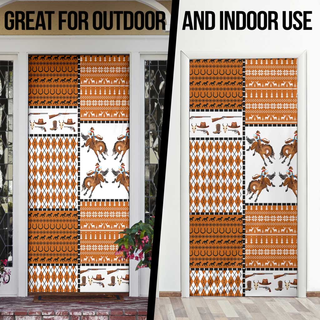 Horse Cowboy Merry Christmas Design Door Cover Funny Xmas Holiday Patterns - Wonder Print Shop