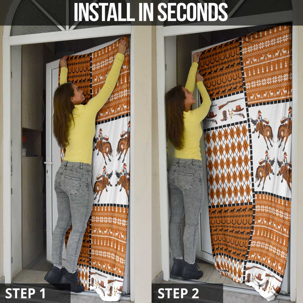 Horse Cowboy Merry Christmas Design Door Cover Funny Xmas Holiday Patterns - Wonder Print Shop