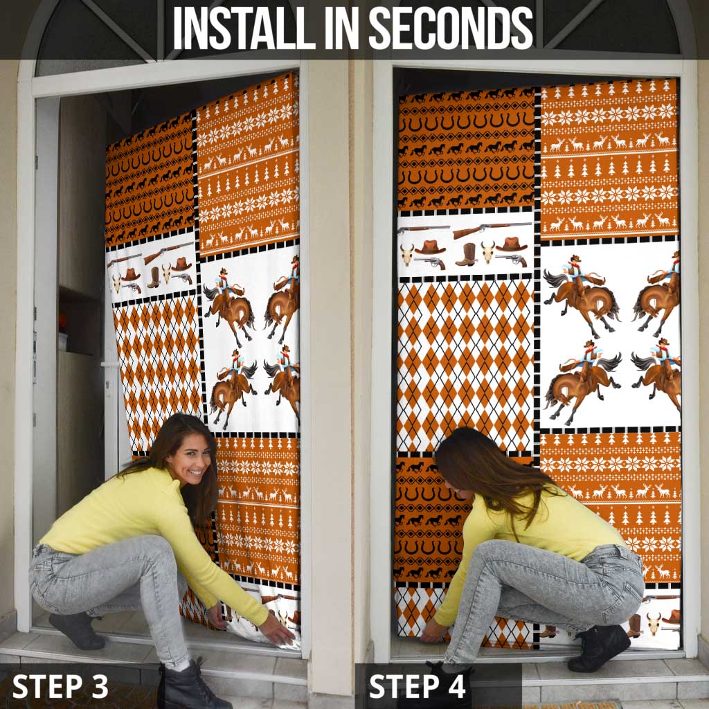 Horse Cowboy Merry Christmas Design Door Cover Funny Xmas Holiday Patterns - Wonder Print Shop