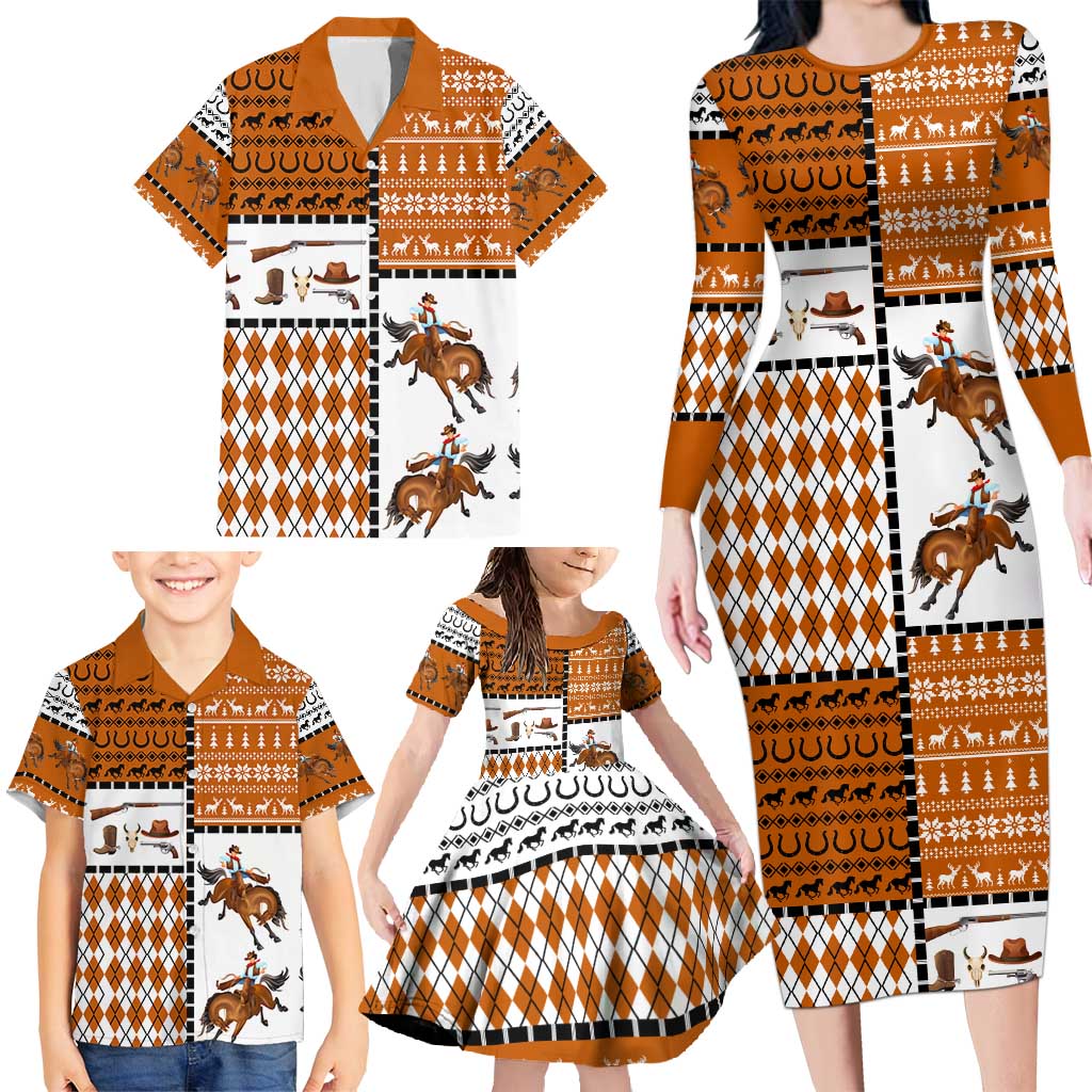 Horse Cowboy Merry Christmas Design Family Matching Long Sleeve Bodycon Dress and Hawaiian Shirt Funny Xmas Holiday Patterns - Wonder Print Shop