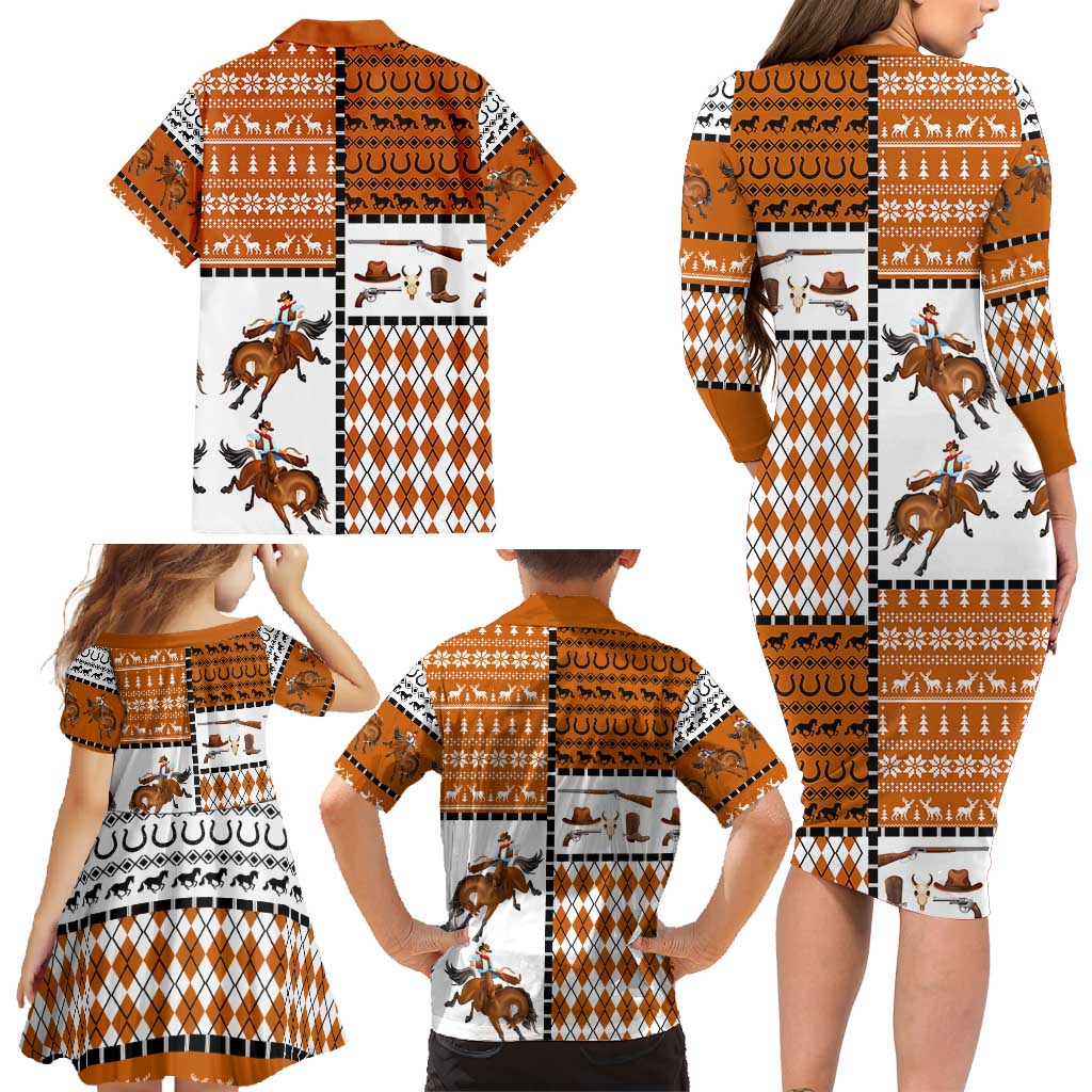 Horse Cowboy Merry Christmas Design Family Matching Long Sleeve Bodycon Dress and Hawaiian Shirt Funny Xmas Holiday Patterns - Wonder Print Shop