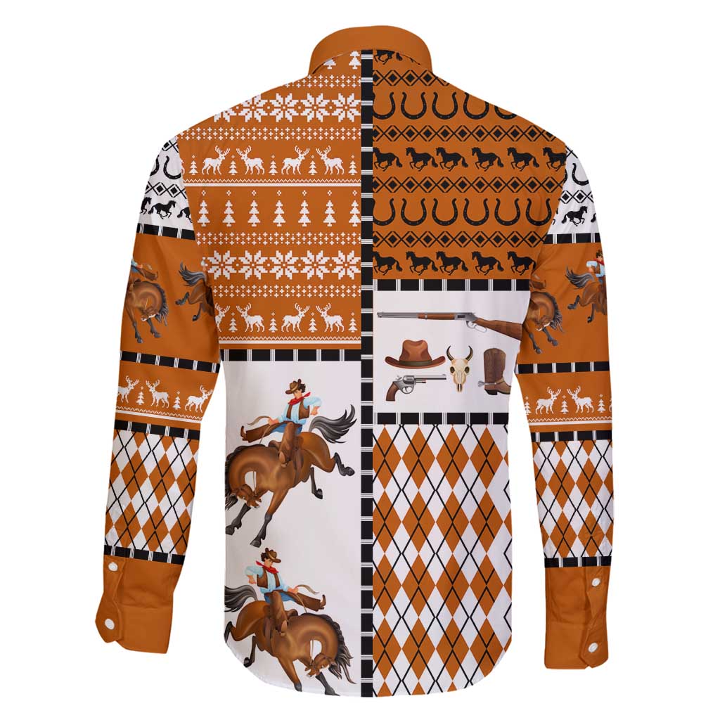 Horse Cowboy Merry Christmas Design Family Matching Long Sleeve Bodycon Dress and Hawaiian Shirt Funny Xmas Holiday Patterns - Wonder Print Shop