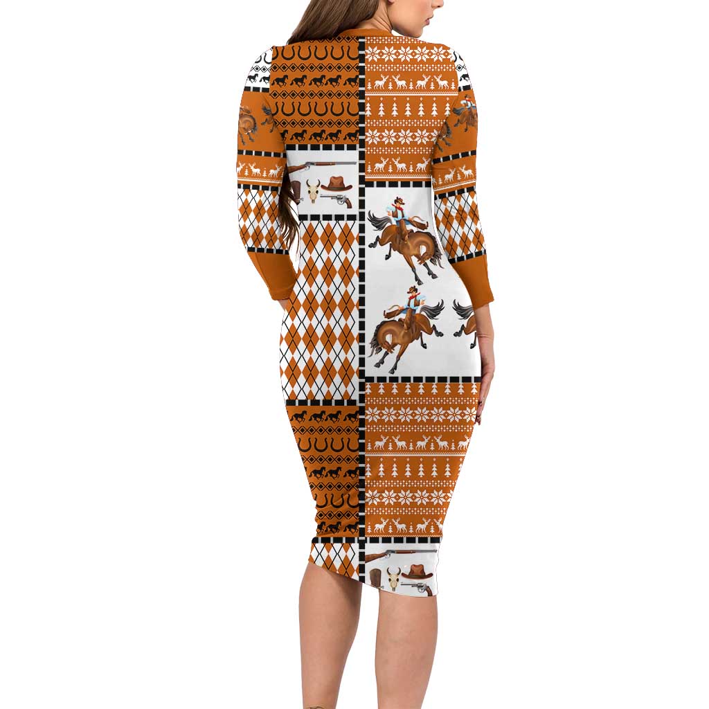 Horse Cowboy Merry Christmas Design Family Matching Long Sleeve Bodycon Dress and Hawaiian Shirt Funny Xmas Holiday Patterns - Wonder Print Shop