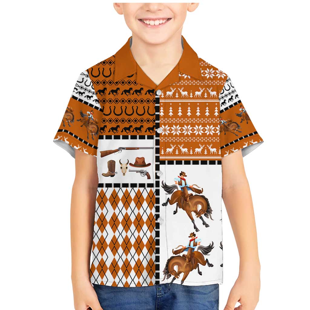 Horse Cowboy Merry Christmas Design Family Matching Mermaid Dress and Hawaiian Shirt Funny Xmas Holiday Patterns - Wonder Print Shop