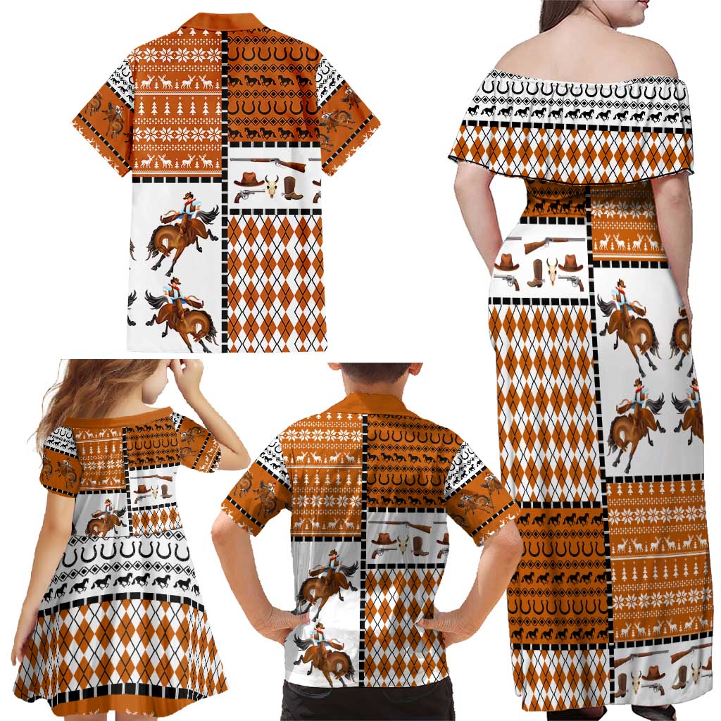 Horse Cowboy Merry Christmas Design Family Matching Off Shoulder Maxi Dress and Hawaiian Shirt Funny Xmas Holiday Patterns - Wonder Print Shop