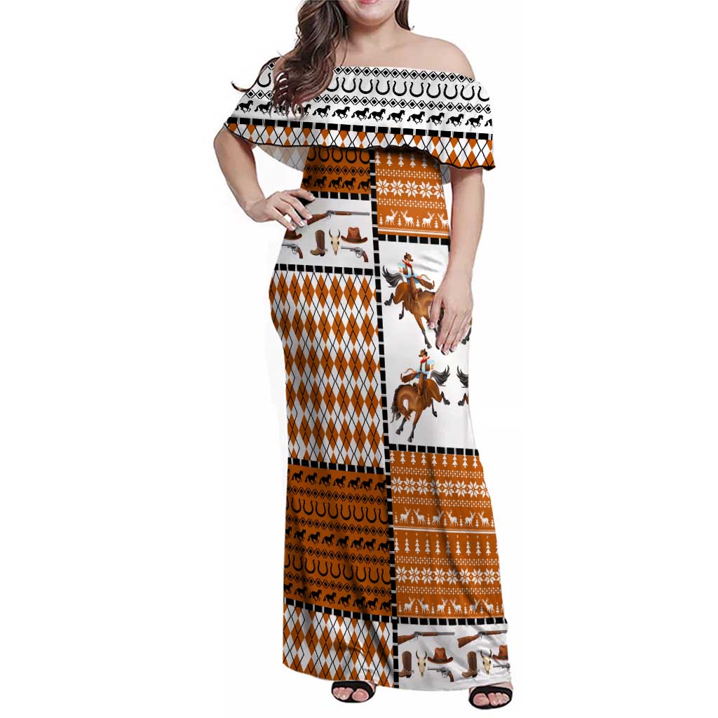 Horse Cowboy Merry Christmas Design Family Matching Off Shoulder Maxi Dress and Hawaiian Shirt Funny Xmas Holiday Patterns - Wonder Print Shop