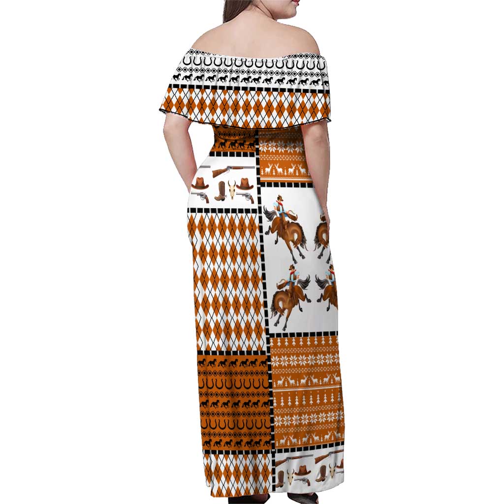 Horse Cowboy Merry Christmas Design Family Matching Off Shoulder Maxi Dress and Hawaiian Shirt Funny Xmas Holiday Patterns - Wonder Print Shop