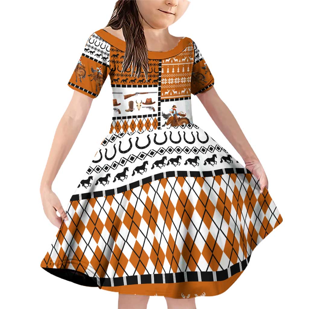 Horse Cowboy Merry Christmas Design Family Matching Off Shoulder Short Dress and Hawaiian Shirt Funny Xmas Holiday Patterns - Wonder Print Shop