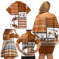 Horse Cowboy Merry Christmas Design Family Matching Off Shoulder Short Dress and Hawaiian Shirt Funny Xmas Holiday Patterns - Wonder Print Shop