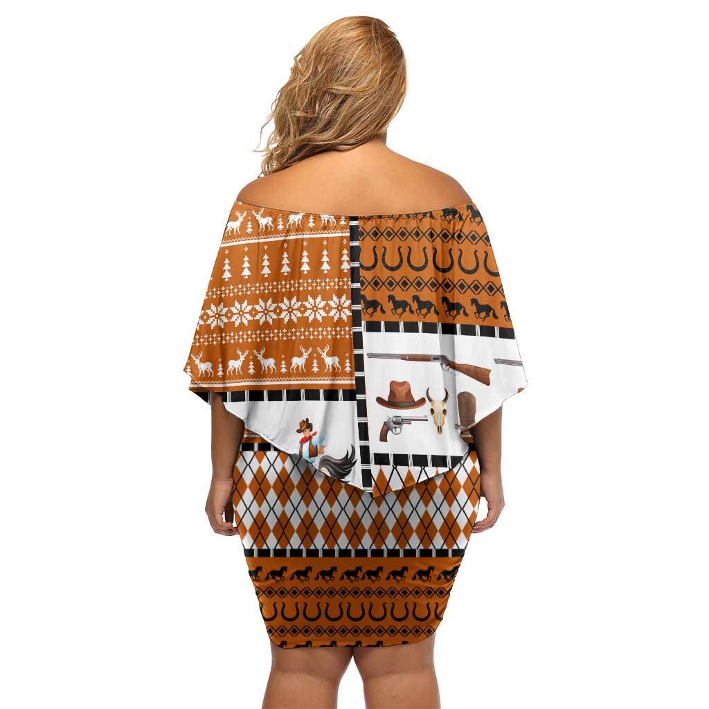 Horse Cowboy Merry Christmas Design Family Matching Off Shoulder Short Dress and Hawaiian Shirt Funny Xmas Holiday Patterns - Wonder Print Shop