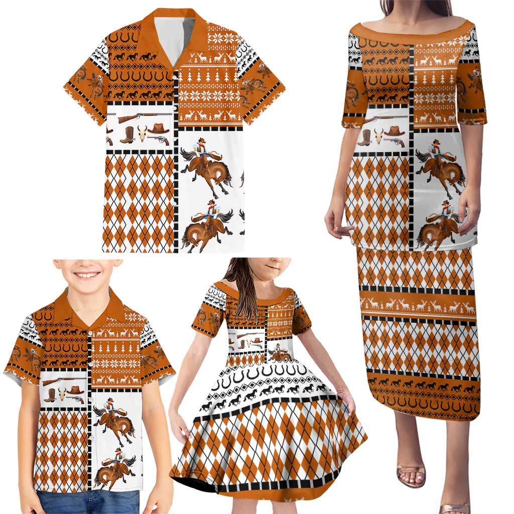 Horse Cowboy Merry Christmas Design Family Matching Puletasi and Hawaiian Shirt Funny Xmas Holiday Patterns - Wonder Print Shop