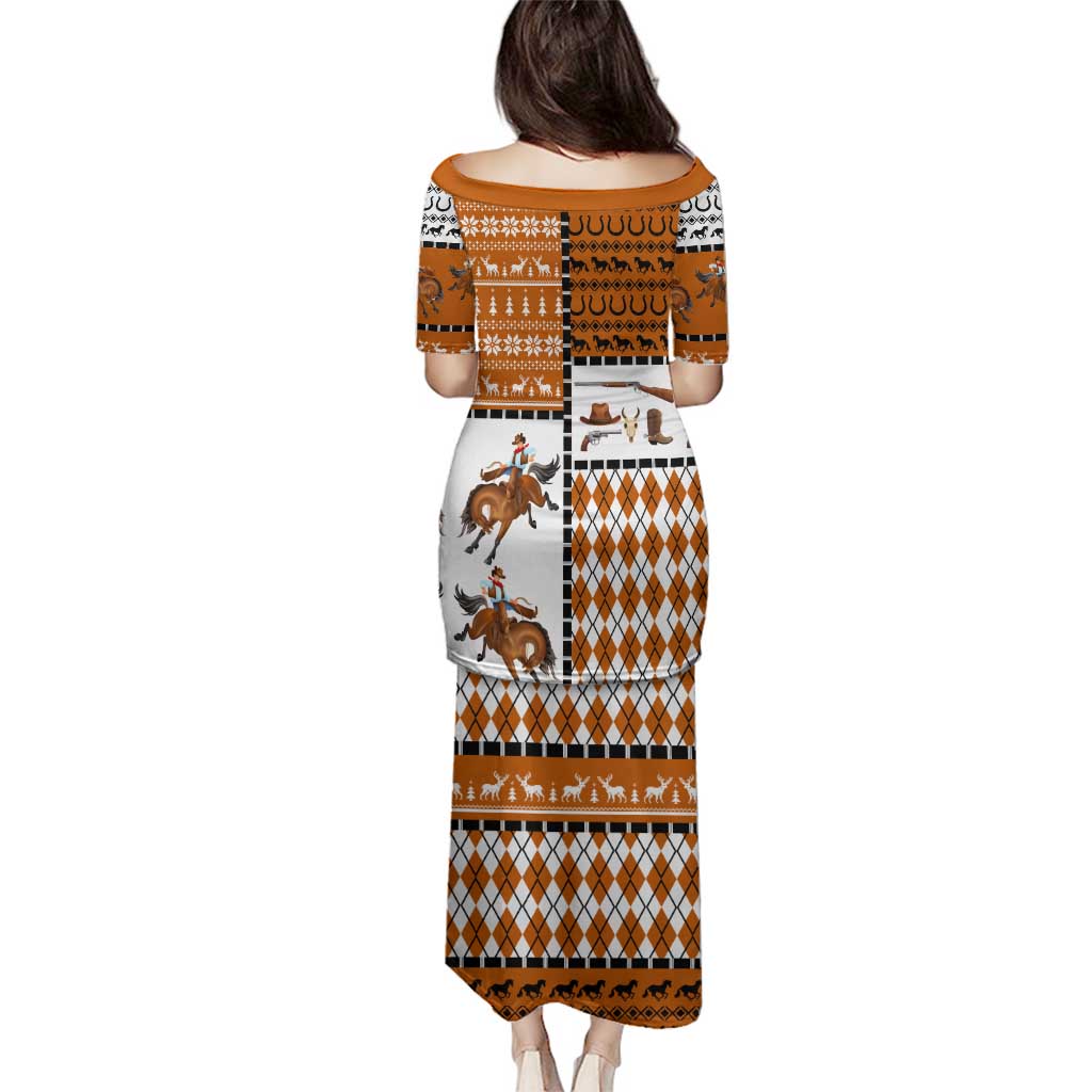 Horse Cowboy Merry Christmas Design Family Matching Puletasi and Hawaiian Shirt Funny Xmas Holiday Patterns - Wonder Print Shop