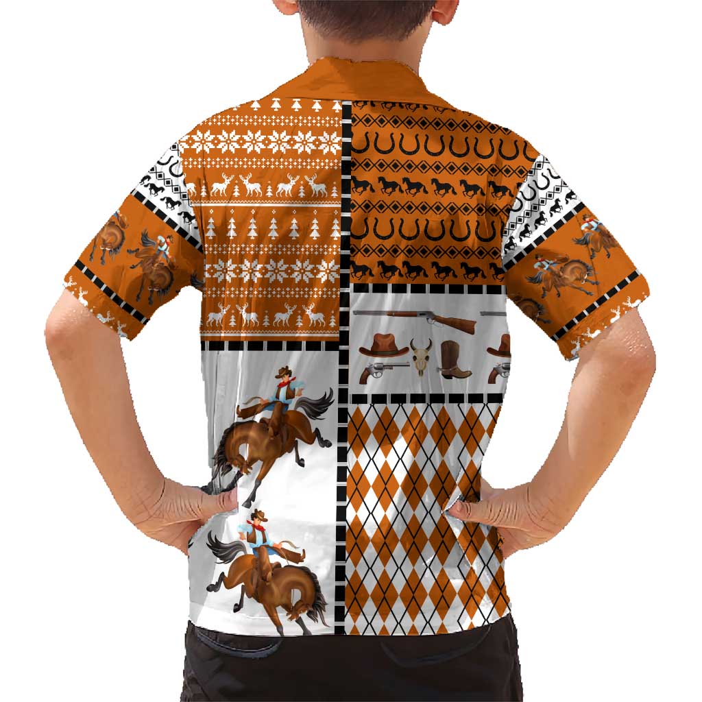 Horse Cowboy Merry Christmas Design Family Matching Short Sleeve Bodycon Dress and Hawaiian Shirt Funny Xmas Holiday Patterns - Wonder Print Shop