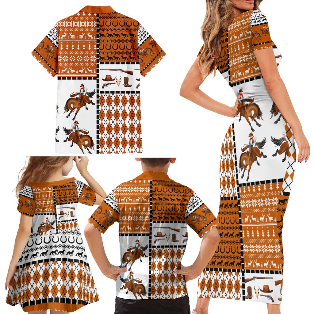 Horse Cowboy Merry Christmas Design Family Matching Short Sleeve Bodycon Dress and Hawaiian Shirt Funny Xmas Holiday Patterns - Wonder Print Shop