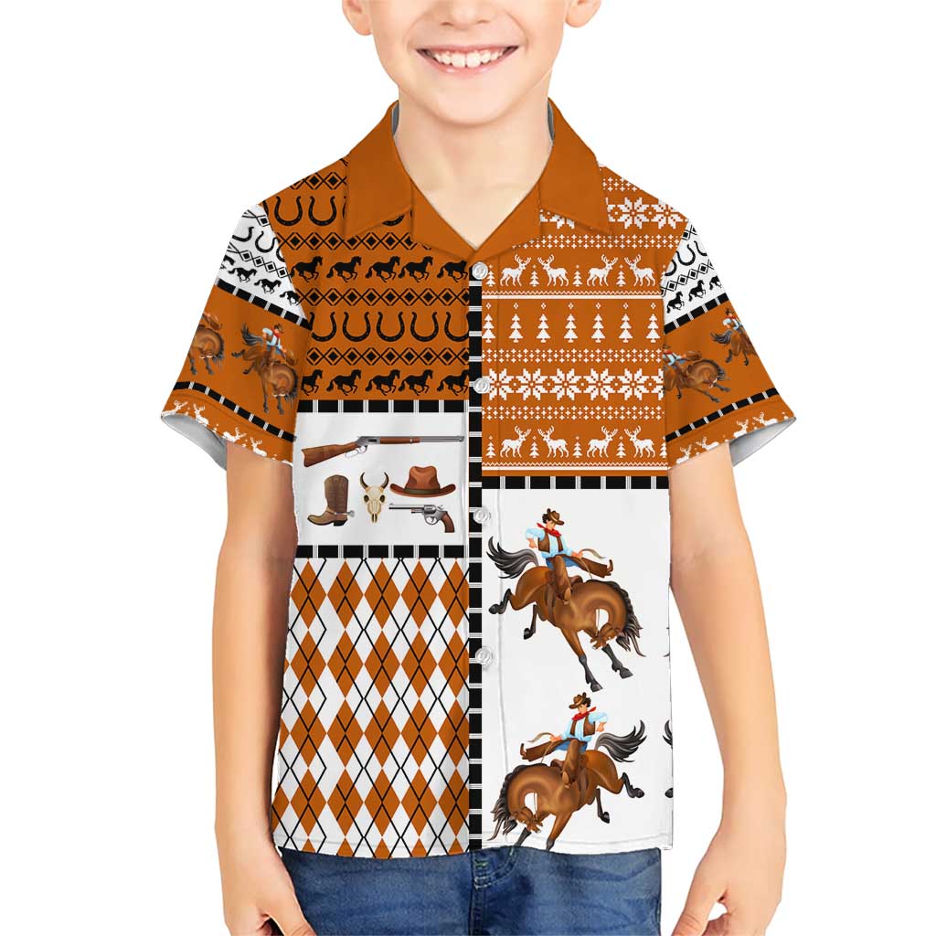 Horse Cowboy Merry Christmas Design Family Matching Short Sleeve Bodycon Dress and Hawaiian Shirt Funny Xmas Holiday Patterns - Wonder Print Shop