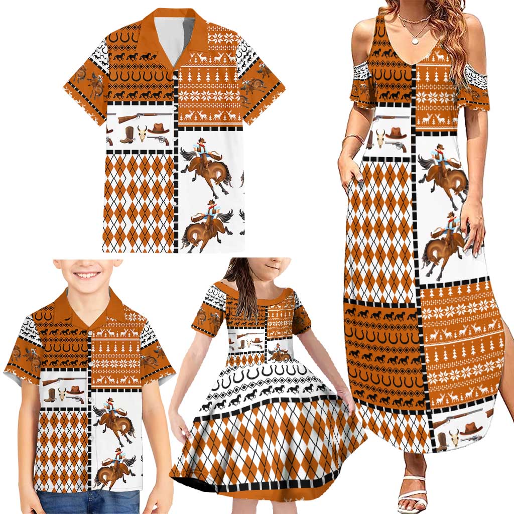 Horse Cowboy Merry Christmas Design Family Matching Summer Maxi Dress and Hawaiian Shirt Funny Xmas Holiday Patterns - Wonder Print Shop