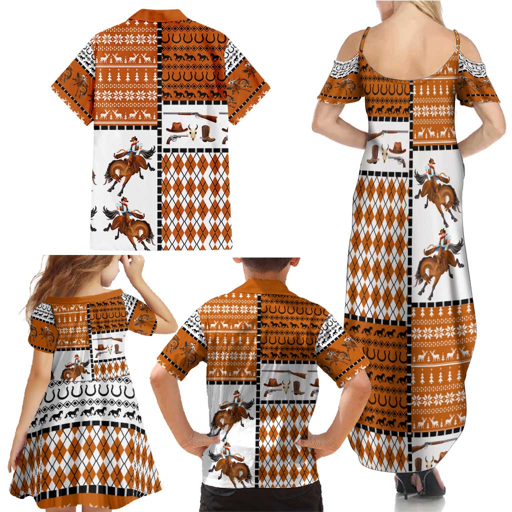 Horse Cowboy Merry Christmas Design Family Matching Summer Maxi Dress and Hawaiian Shirt Funny Xmas Holiday Patterns - Wonder Print Shop