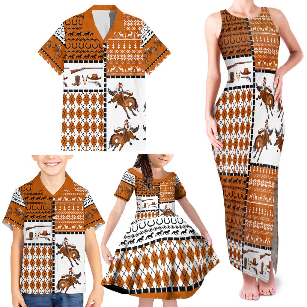 Horse Cowboy Merry Christmas Design Family Matching Tank Maxi Dress and Hawaiian Shirt Funny Xmas Holiday Patterns - Wonder Print Shop
