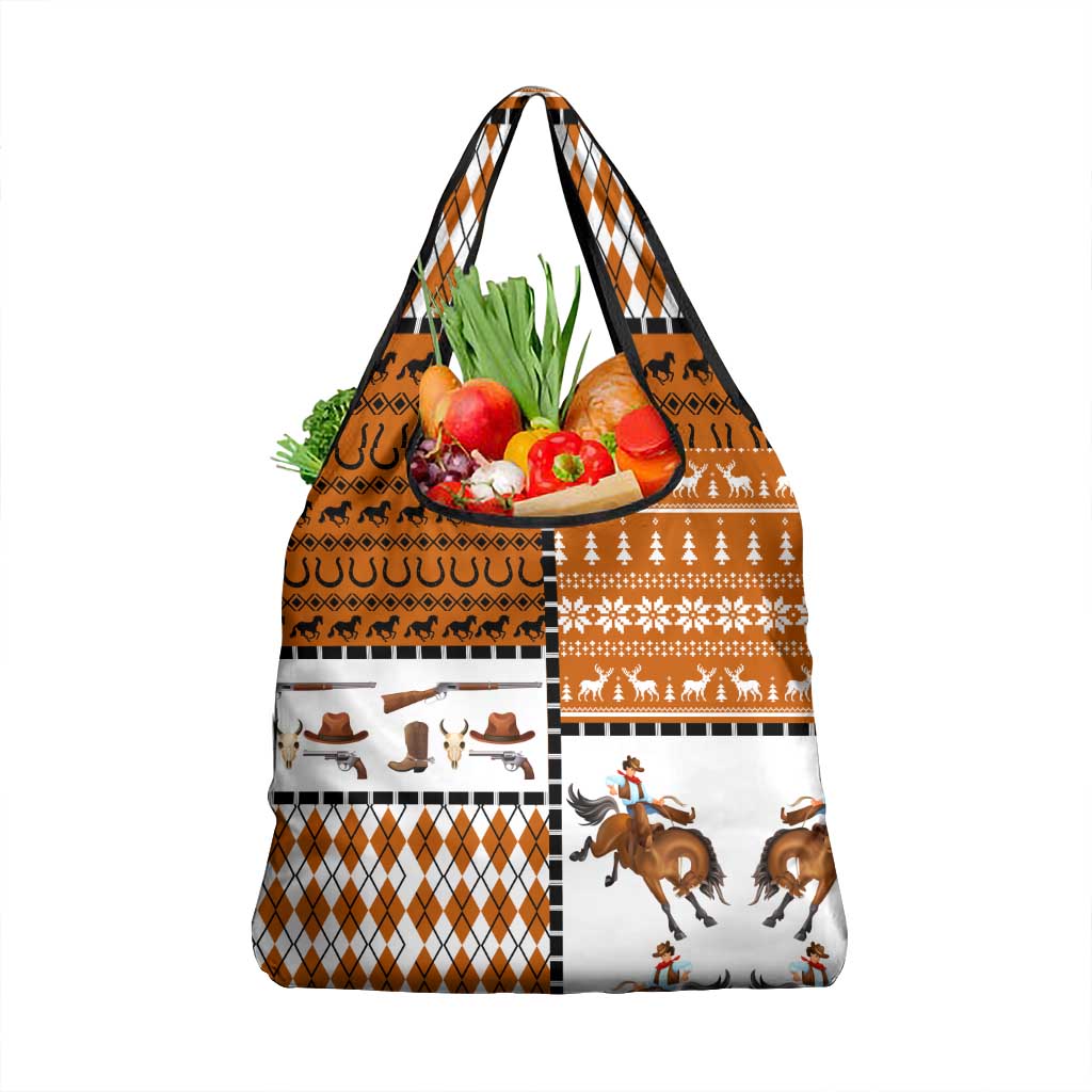 Horse Cowboy Merry Christmas Design Grocery Bag Funny Xmas Holiday Patterns - Wonder Print Shop