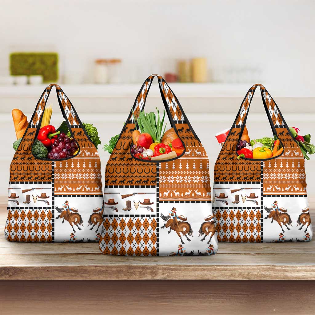 Horse Cowboy Merry Christmas Design Grocery Bag Funny Xmas Holiday Patterns - Wonder Print Shop