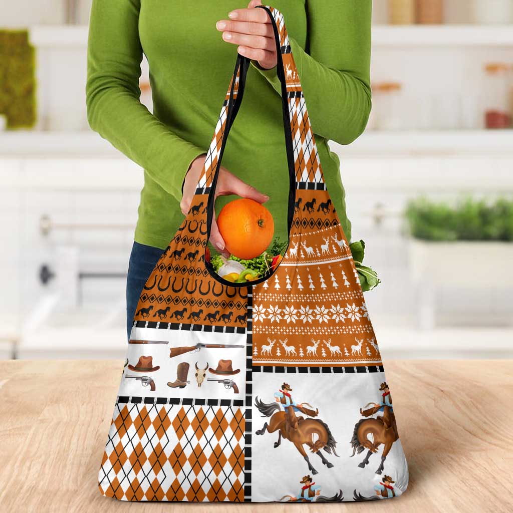 Horse Cowboy Merry Christmas Design Grocery Bag Funny Xmas Holiday Patterns - Wonder Print Shop