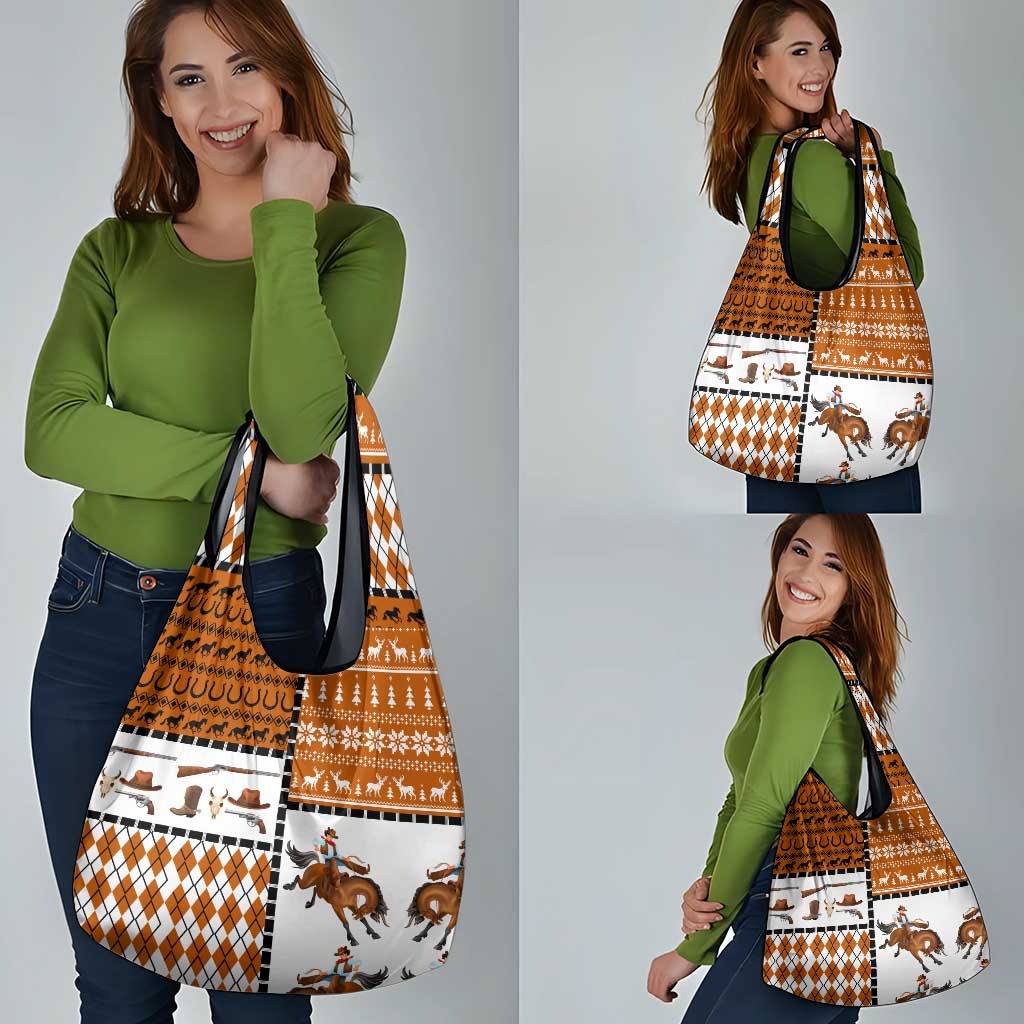 Horse Cowboy Merry Christmas Design Grocery Bag Funny Xmas Holiday Patterns - Wonder Print Shop