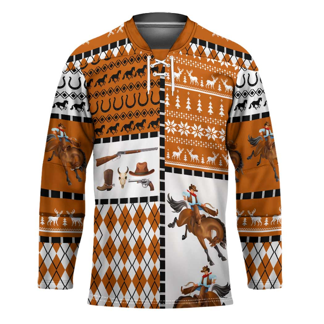 Horse Cowboy Merry Christmas Design Hockey Jersey Funny Xmas Holiday Patterns - Wonder Print Shop