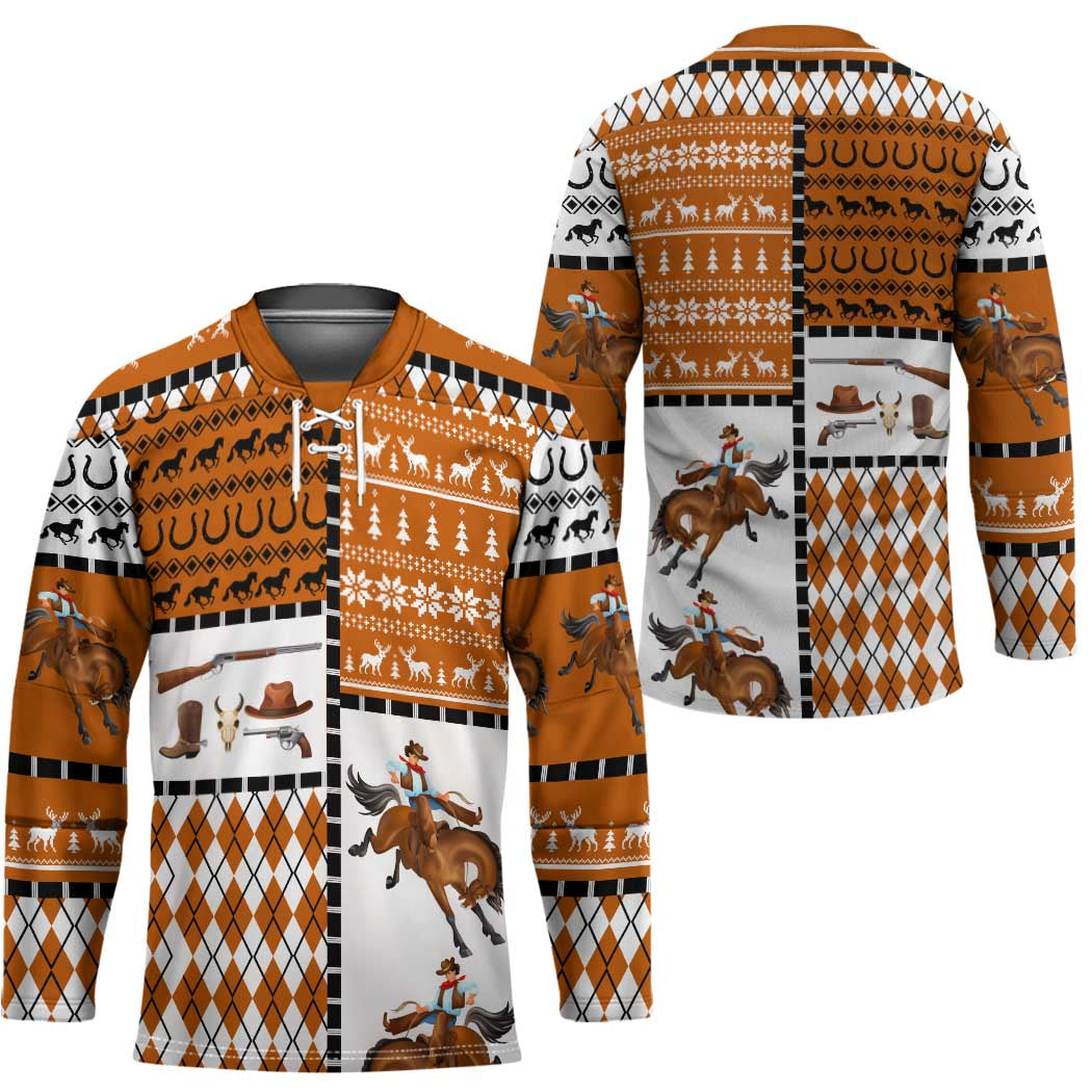 Horse Cowboy Merry Christmas Design Hockey Jersey Funny Xmas Holiday Patterns - Wonder Print Shop
