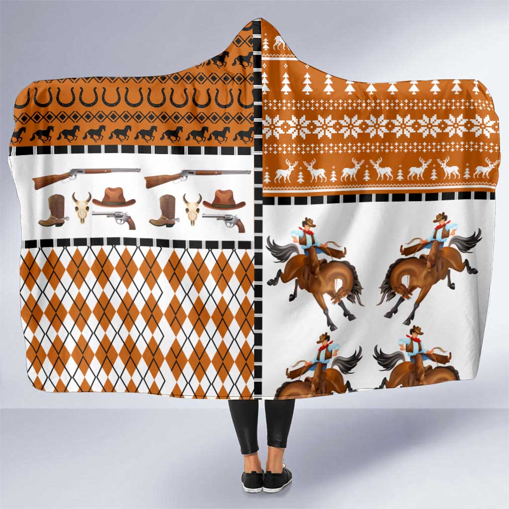 Horse Cowboy Merry Christmas Design Hooded Blanket Funny Xmas Holiday Patterns - Wonder Print Shop