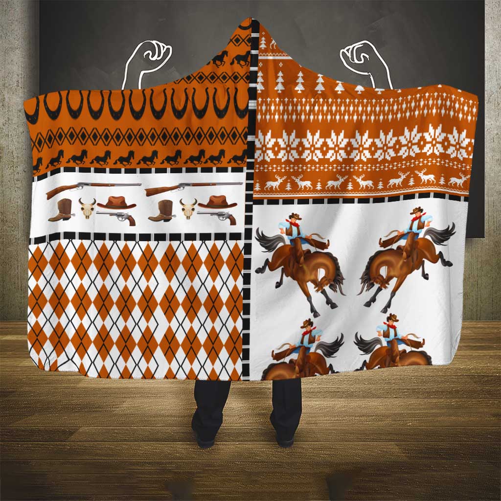 Horse Cowboy Merry Christmas Design Hooded Blanket Funny Xmas Holiday Patterns - Wonder Print Shop