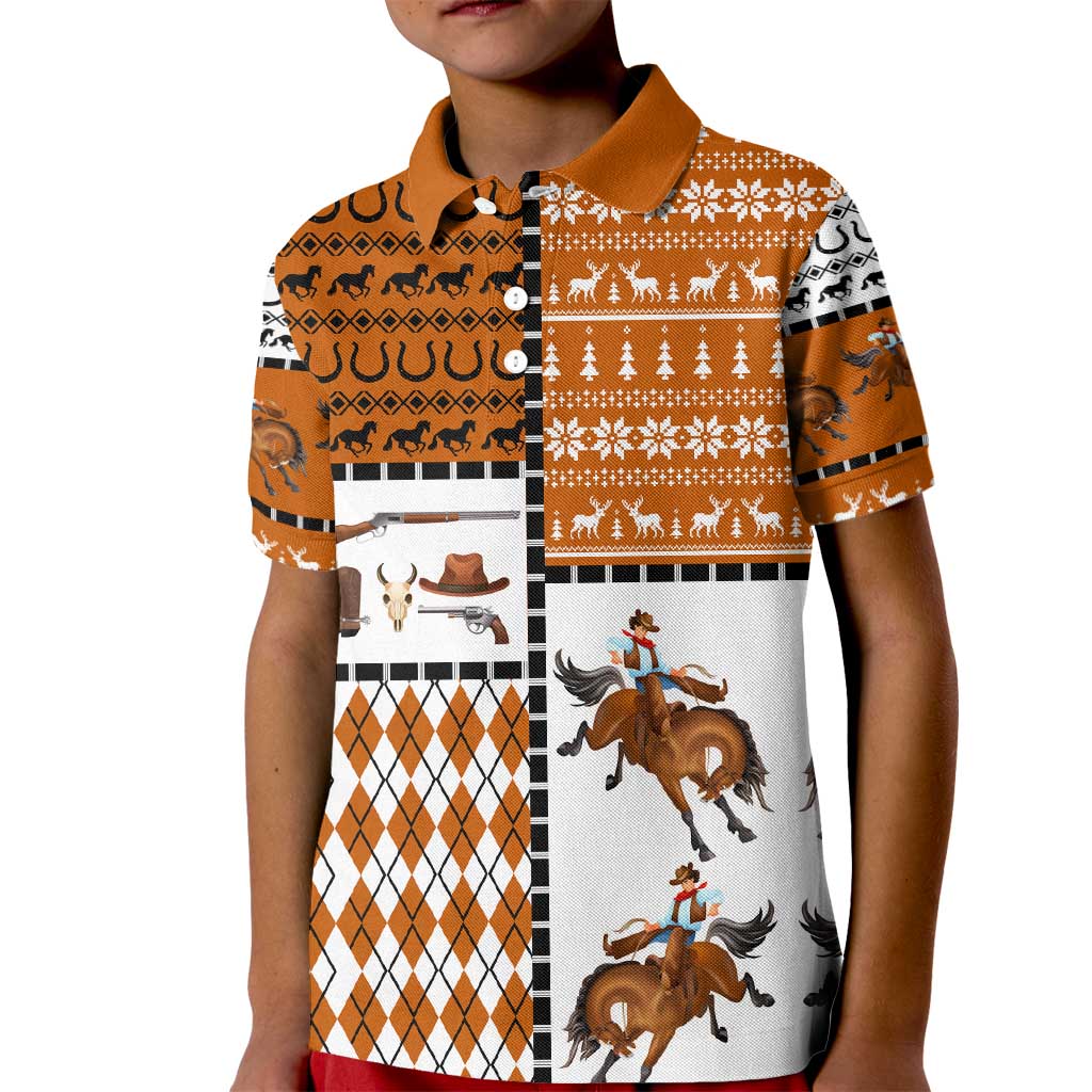 Horse Cowboy Merry Christmas Design Kid Polo Shirt Funny Xmas Holiday Patterns - Wonder Print Shop