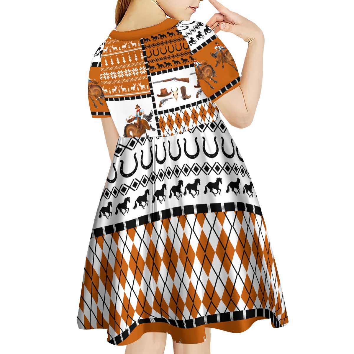 Horse Cowboy Merry Christmas Design Kid Short Sleeve Dress Funny Xmas Holiday Patterns - Wonder Print Shop