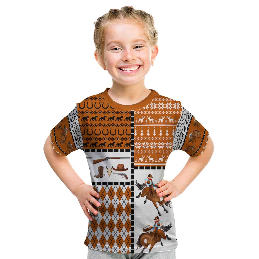 Horse Cowboy Merry Christmas Design Kid T Shirt Funny Xmas Holiday Patterns - Wonder Print Shop