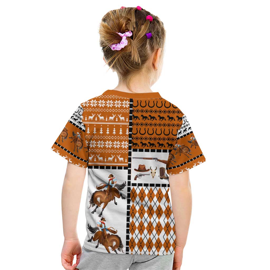 Horse Cowboy Merry Christmas Design Kid T Shirt Funny Xmas Holiday Patterns - Wonder Print Shop