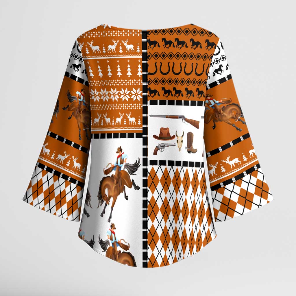 Horse Cowboy Merry Christmas Design Kimono Sleeve Blouse Funny Xmas Holiday Patterns - Wonder Print Shop