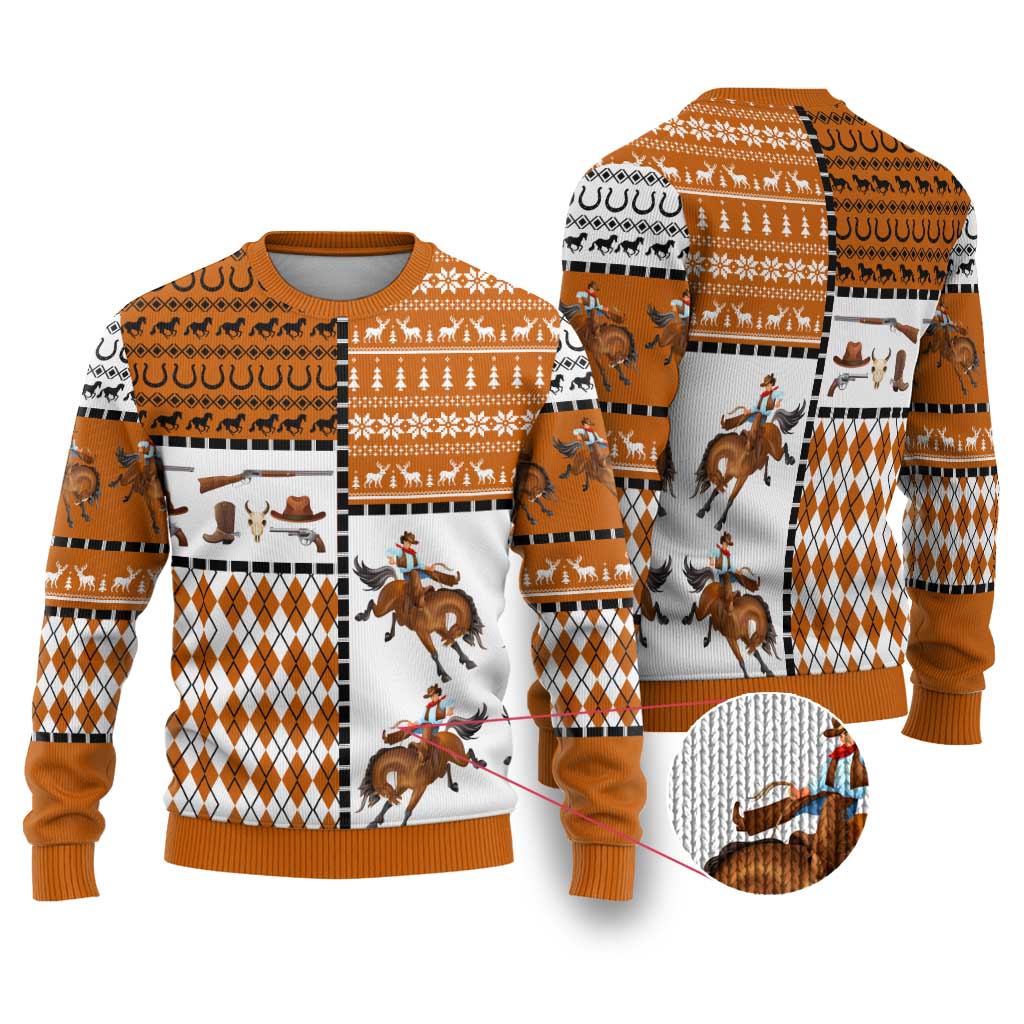 Horse Cowboy Merry Christmas Design Ugly Christmas Sweater Funny Xmas Holiday Patterns - Wonder Print Shop