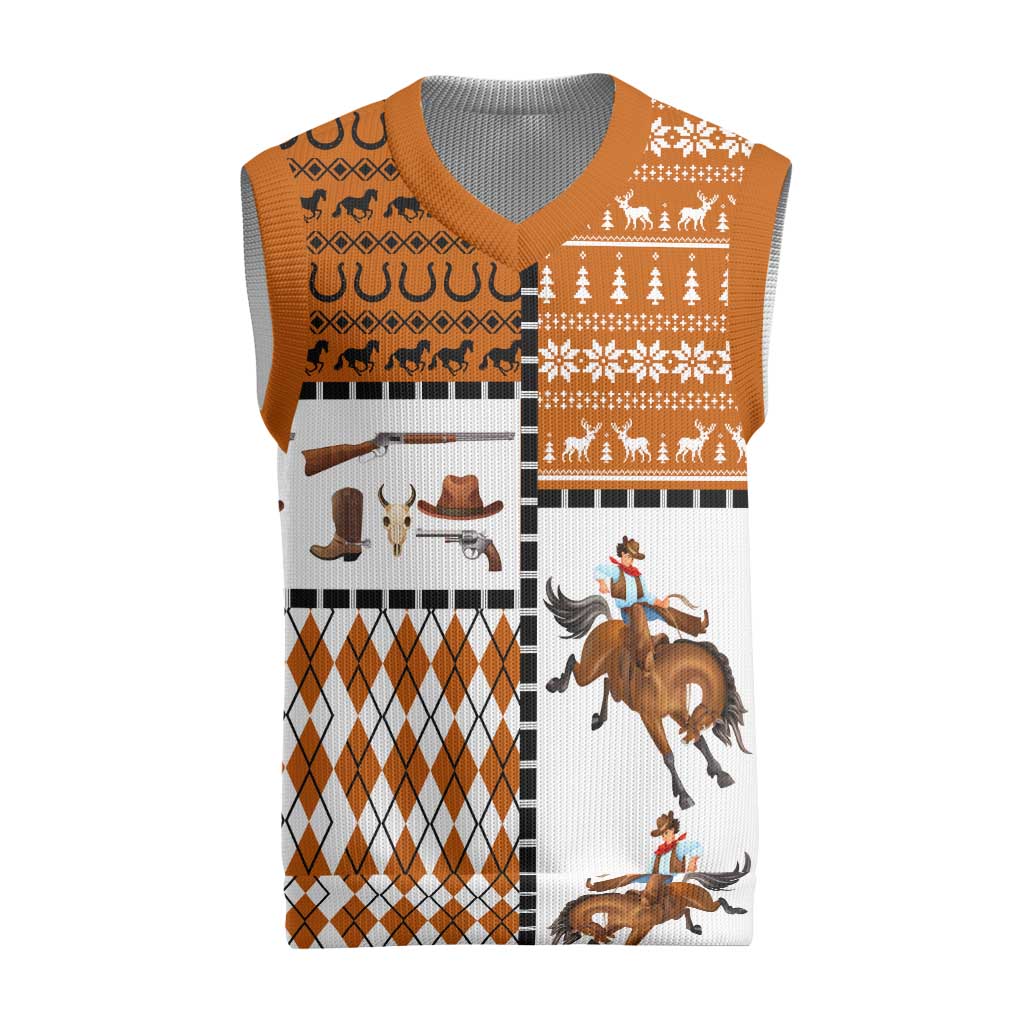 Horse Cowboy Merry Christmas Design Christmas Knitted V-Neck Vest Funny Xmas Holiday Patterns - Wonder Print Shop