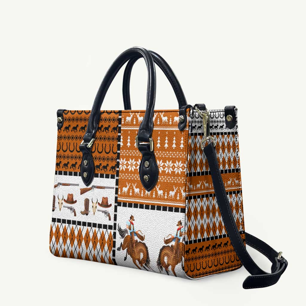 Horse Cowboy Merry Christmas Design Leather Bag Funny Xmas Holiday Patterns - Wonder Print Shop
