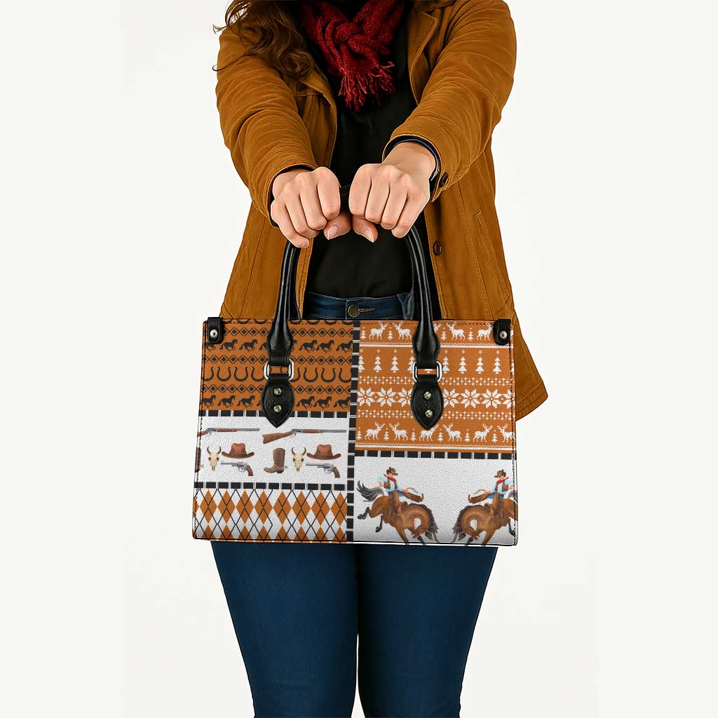 Horse Cowboy Merry Christmas Design Leather Bag Funny Xmas Holiday Patterns - Wonder Print Shop