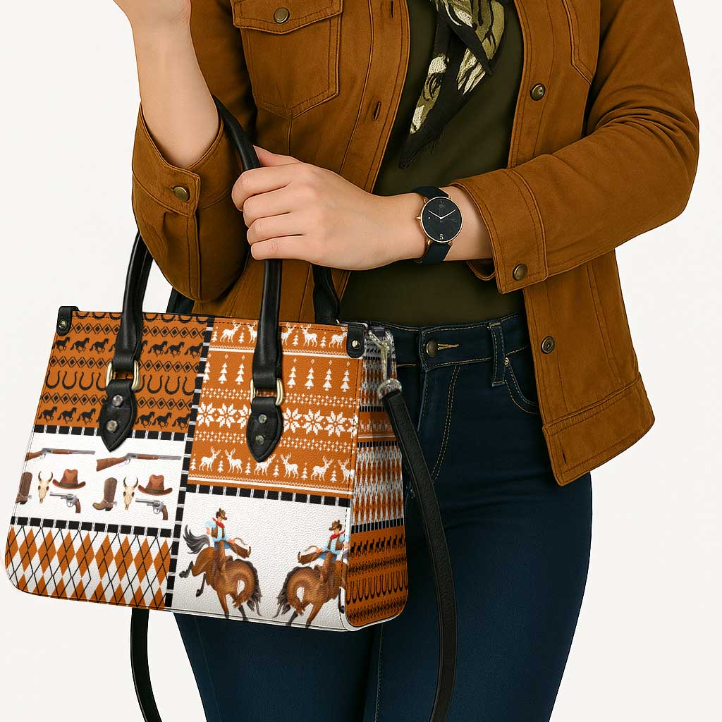 Horse Cowboy Merry Christmas Design Leather Bag Funny Xmas Holiday Patterns - Wonder Print Shop