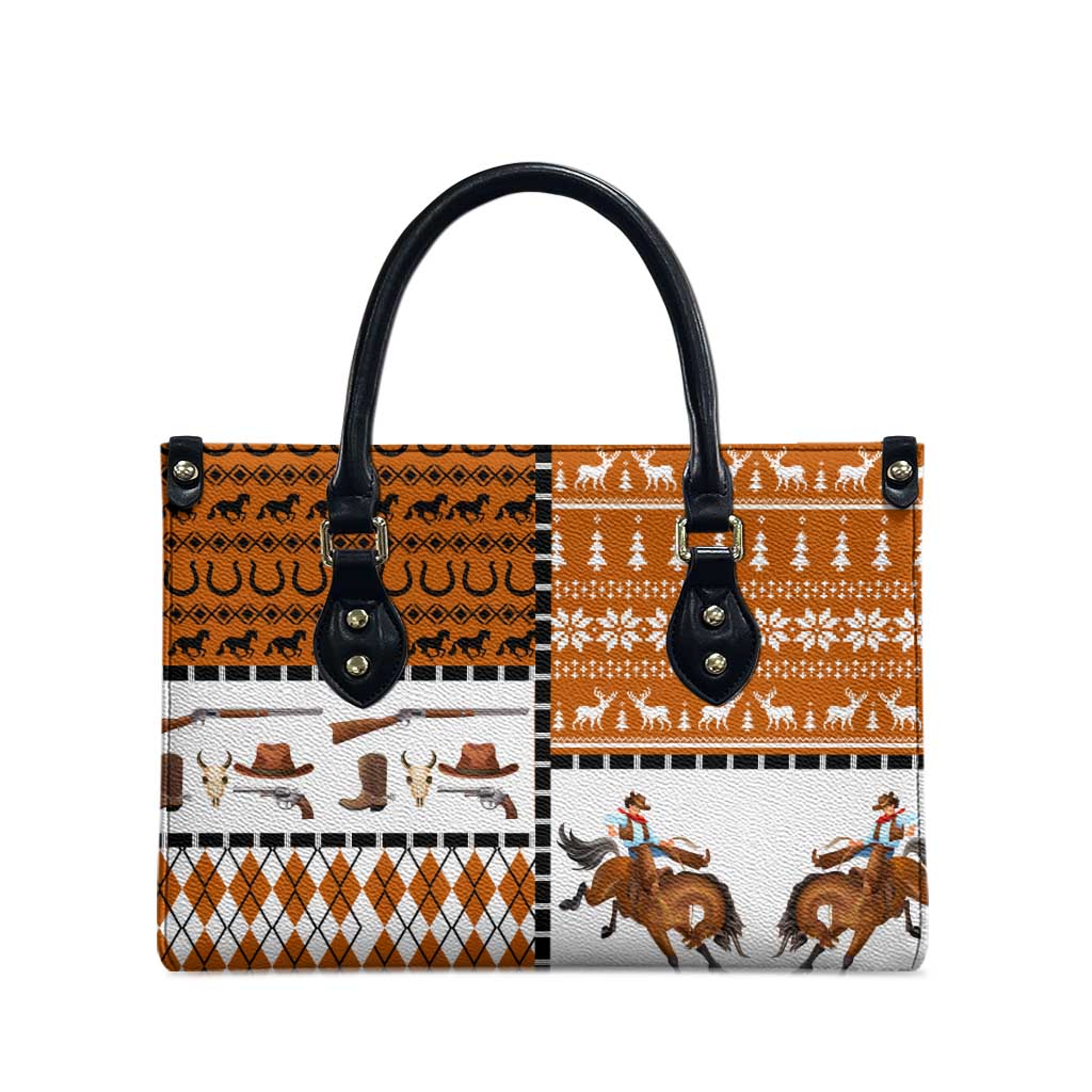 Horse Cowboy Merry Christmas Design Leather Bag Funny Xmas Holiday Patterns - Wonder Print Shop