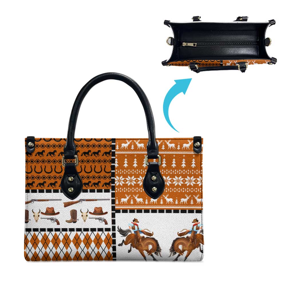 Horse Cowboy Merry Christmas Design Leather Bag Funny Xmas Holiday Patterns - Wonder Print Shop