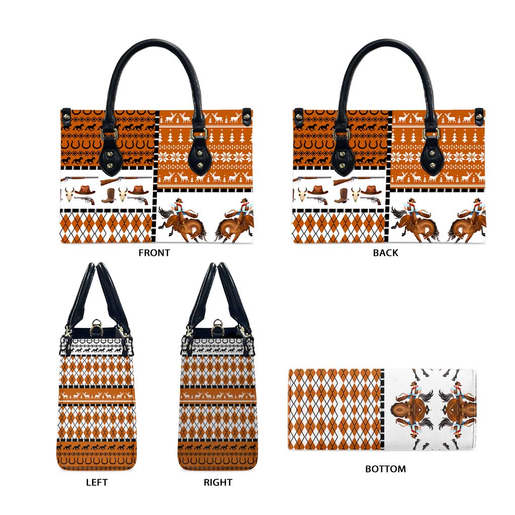 Horse Cowboy Merry Christmas Design Leather Bag Funny Xmas Holiday Patterns - Wonder Print Shop