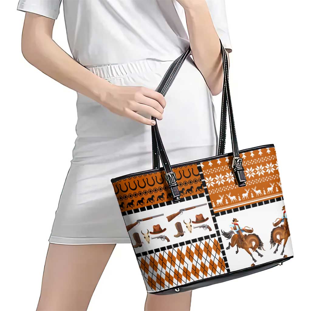Horse Cowboy Merry Christmas Design Leather Tote Bag Funny Xmas Holiday Patterns - Wonder Print Shop