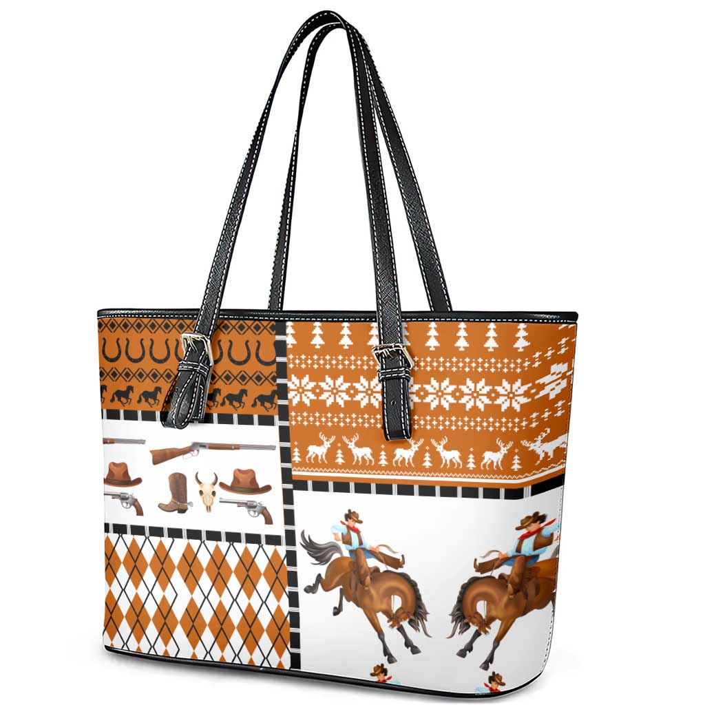 Horse Cowboy Merry Christmas Design Leather Tote Bag Funny Xmas Holiday Patterns - Wonder Print Shop