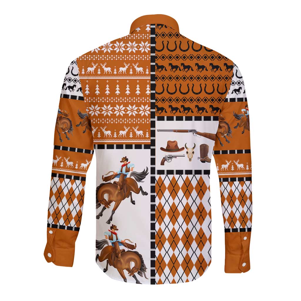 Horse Cowboy Merry Christmas Design Long Sleeve Button Shirt Funny Xmas Holiday Patterns - Wonder Print Shop