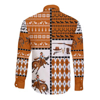 Horse Cowboy Merry Christmas Design Long Sleeve Button Shirt Funny Xmas Holiday Patterns - Wonder Print Shop