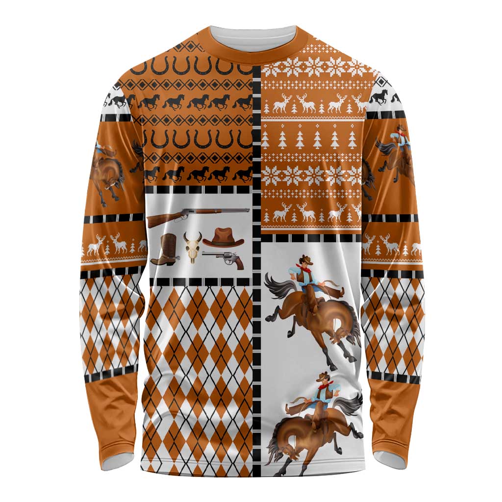 Horse Cowboy Merry Christmas Design Long Sleeve Shirt Funny Xmas Holiday Patterns - Wonder Print Shop